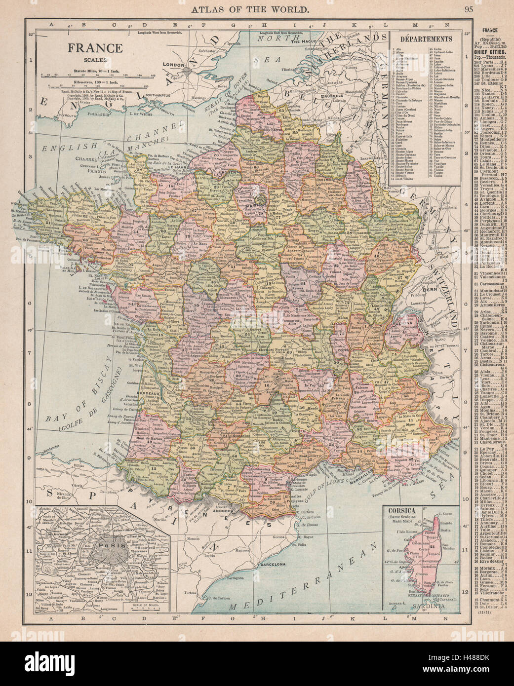 France Without Alsace Lorraine Rand Mcnally 1912 Old Antique Map Stock Photo Alamy