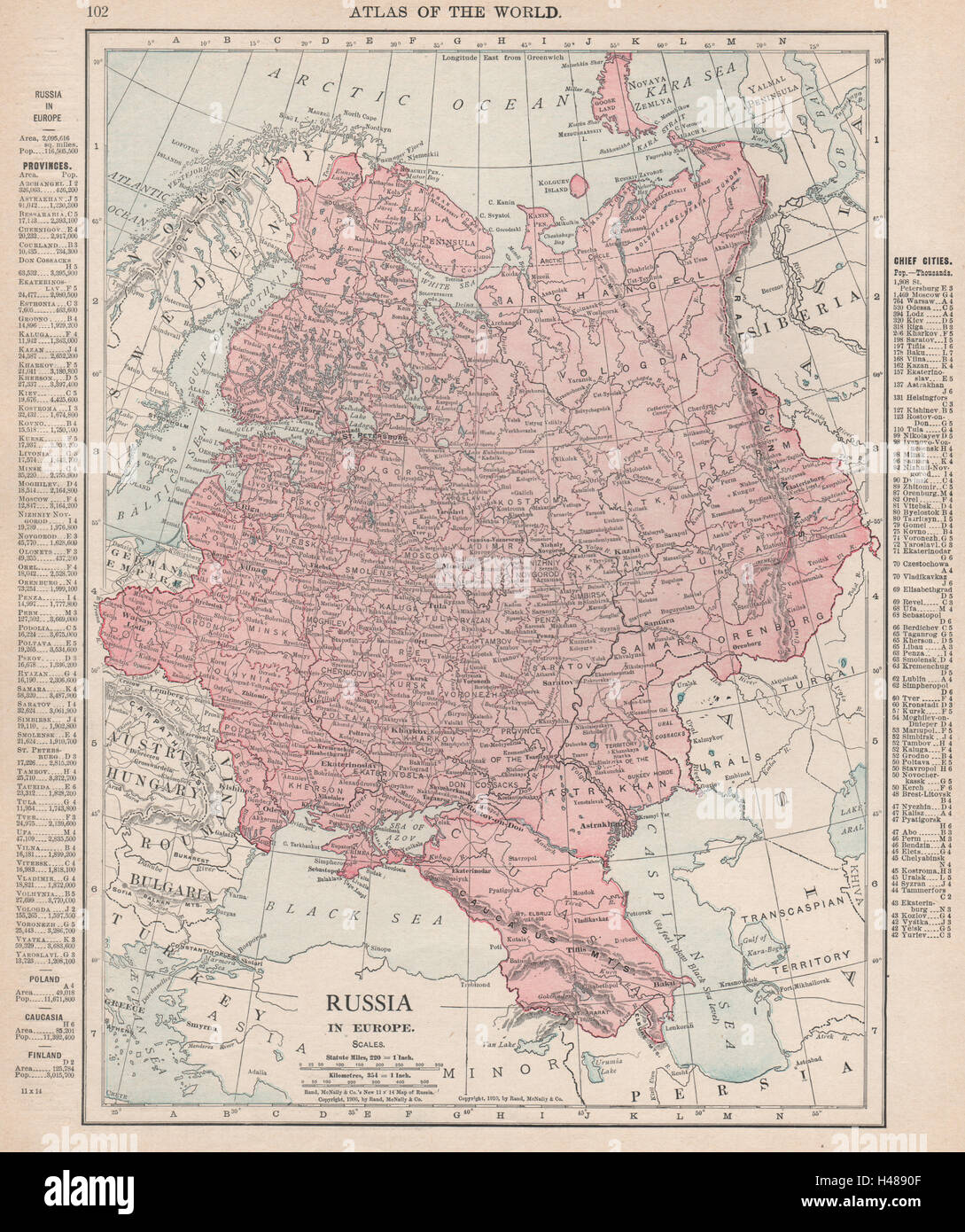 RUSSIA IN EUROPE. Poland Ukraine Caucasus Finland. RAND MCNALLY 1912 old map Stock Photo