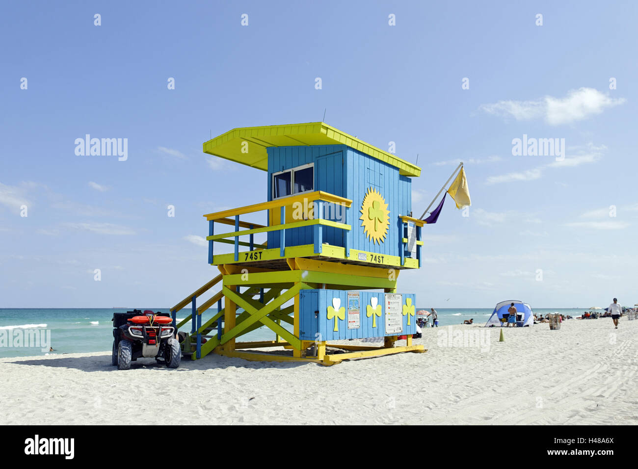 Beach lifeguard tower '74 ST', Atlantic Ocean, Miami South Beach, Florida, USA, Stock Photo