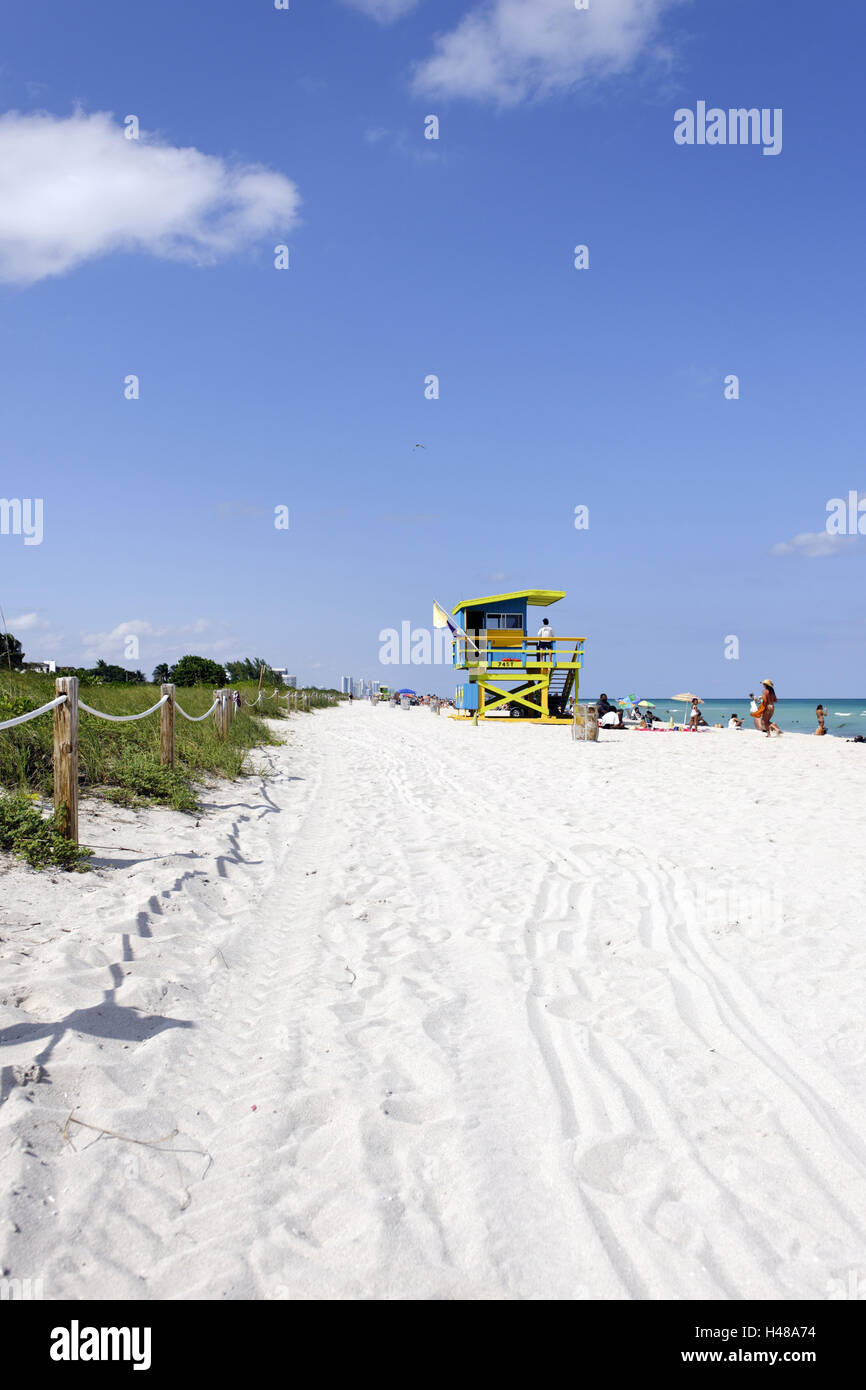 Beach lifeguard tower '74 ST', Atlantic Ocean, Miami South Beach, Florida, USA, Stock Photo