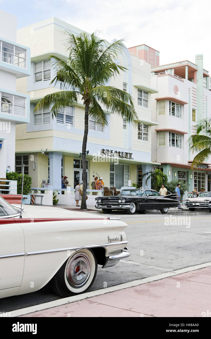 Oldsmobile Dynamic 88 cabriolet, year of manufacture 1958, the fifties, American vintage cars, Ocean Drive, Miami South Beach, Art Deco District, Florida, USA, Stock Photo
