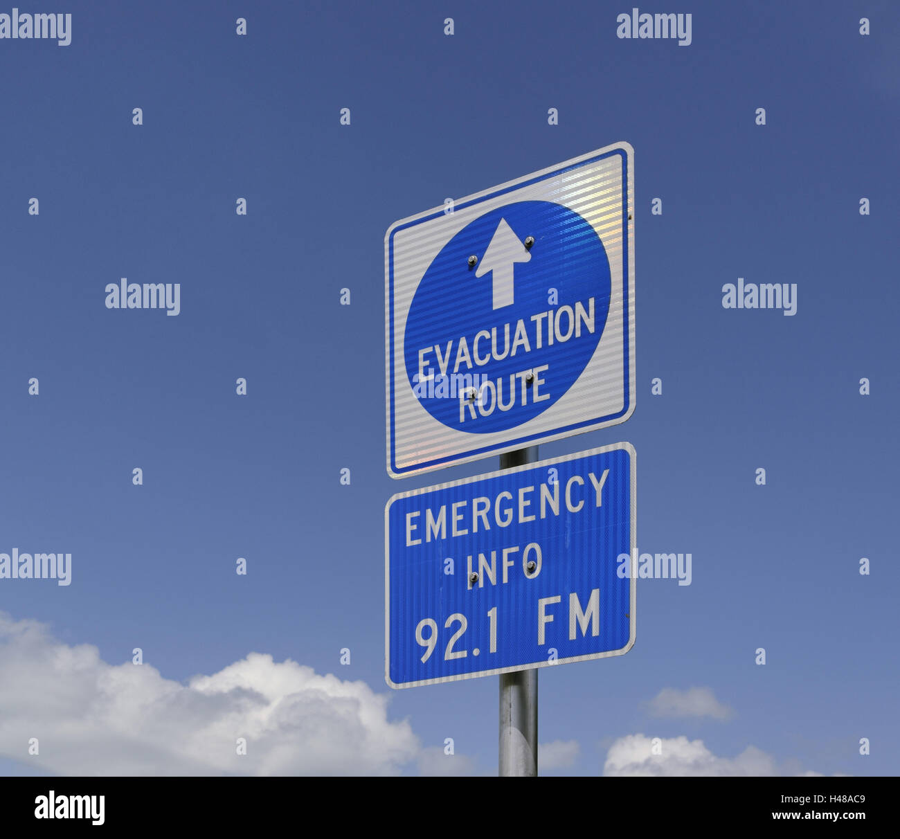 Sign 'Evacuation Route' along Florida Scenic Highway, North 1, Key Largo, Florida Keys, Florida, USA, Stock Photo
