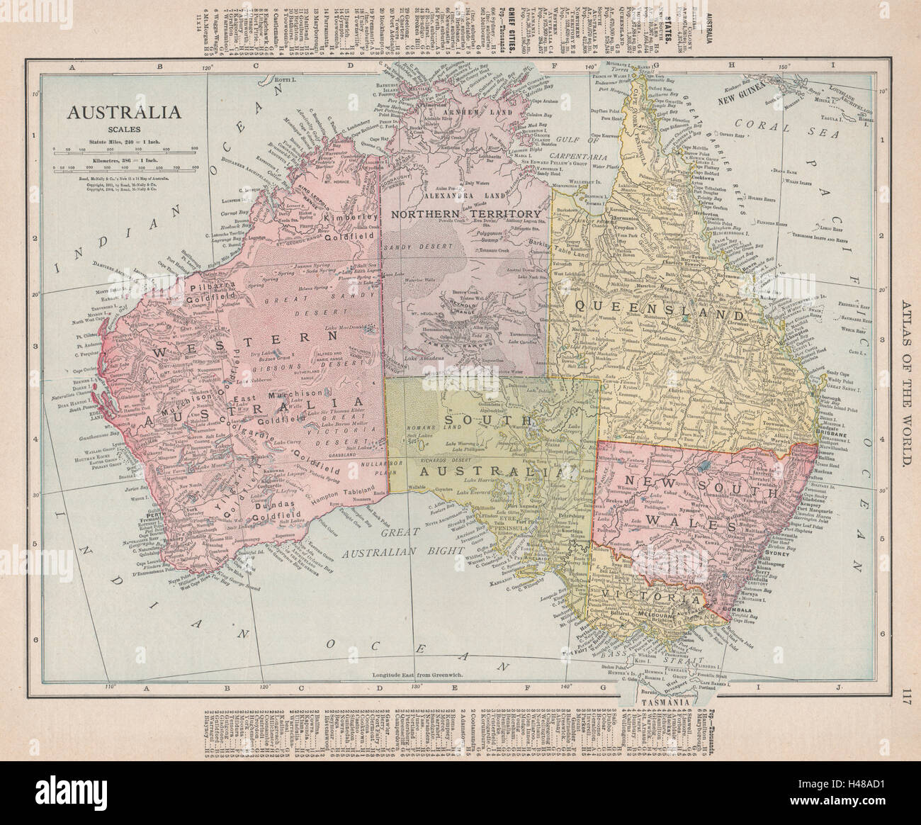 Australia. NT = 'Alexandra Land'. Goldfields. RAND MCNALLY 1912 map Stock Photo
