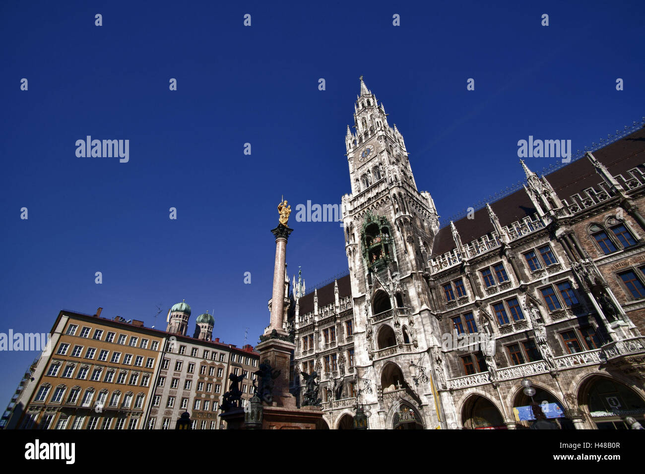 City hall with Marian column on Marienplatz in Munich, Stock Photo