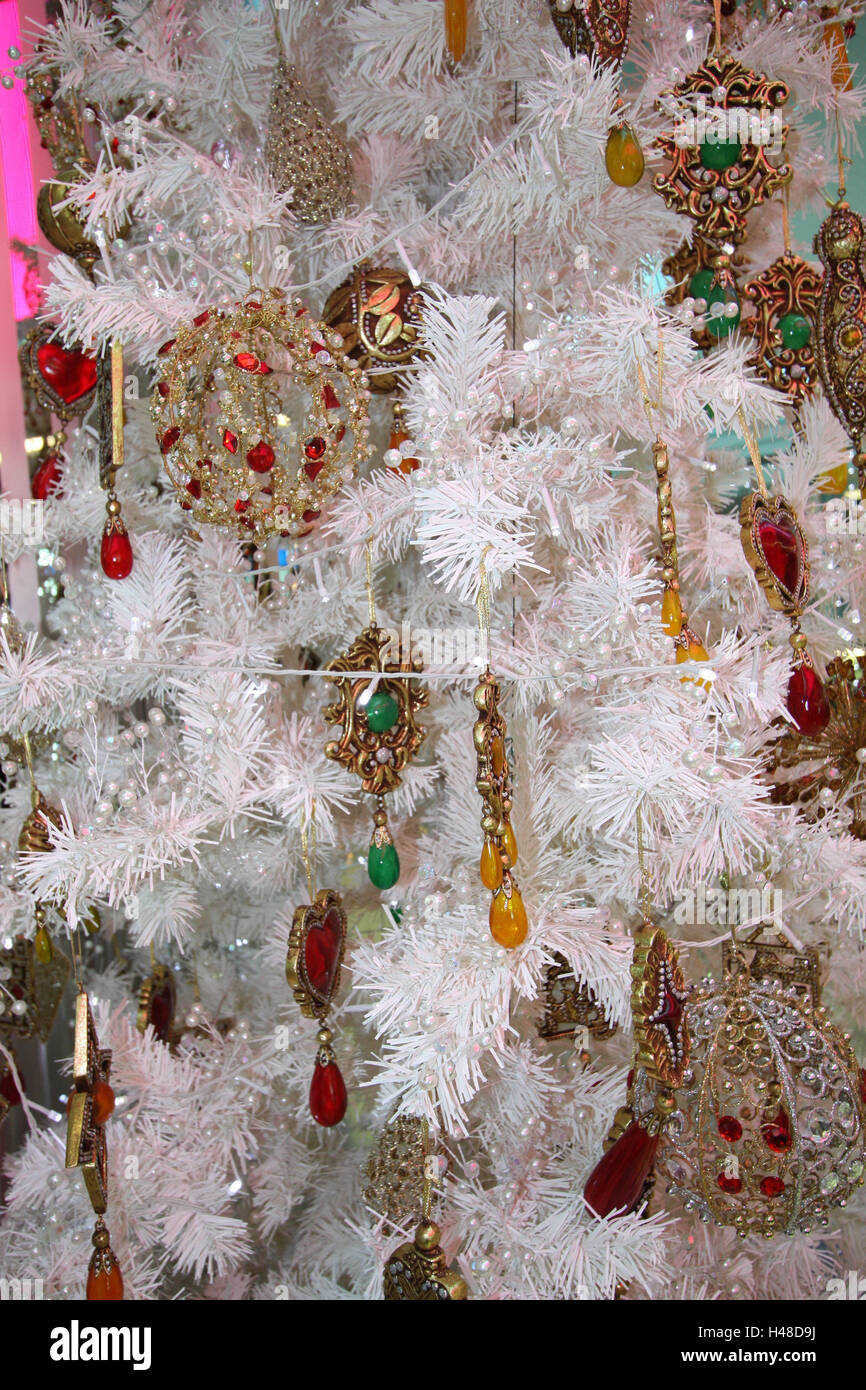 Christmas tree, artificially, white, decorated, detail, Christmas ...