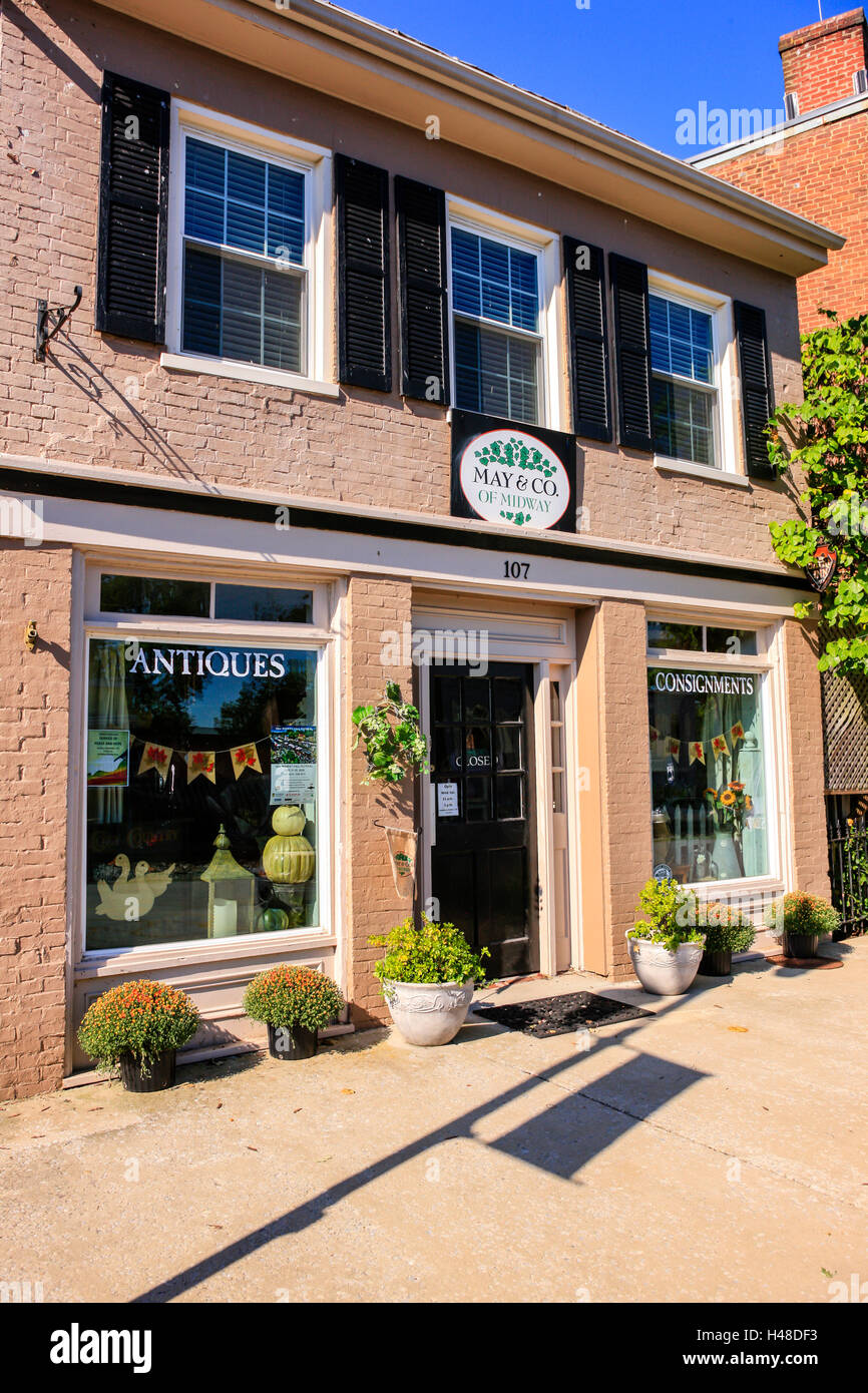 May & Co antiques storefront in downtown Midway, part of the Lexington