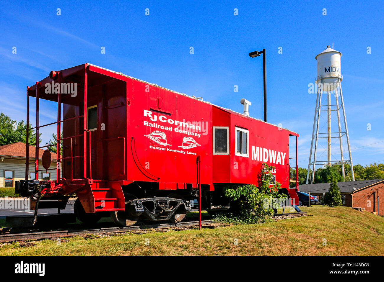Railroad caboose of the Central Kentucky Lines in downtown Midway, part