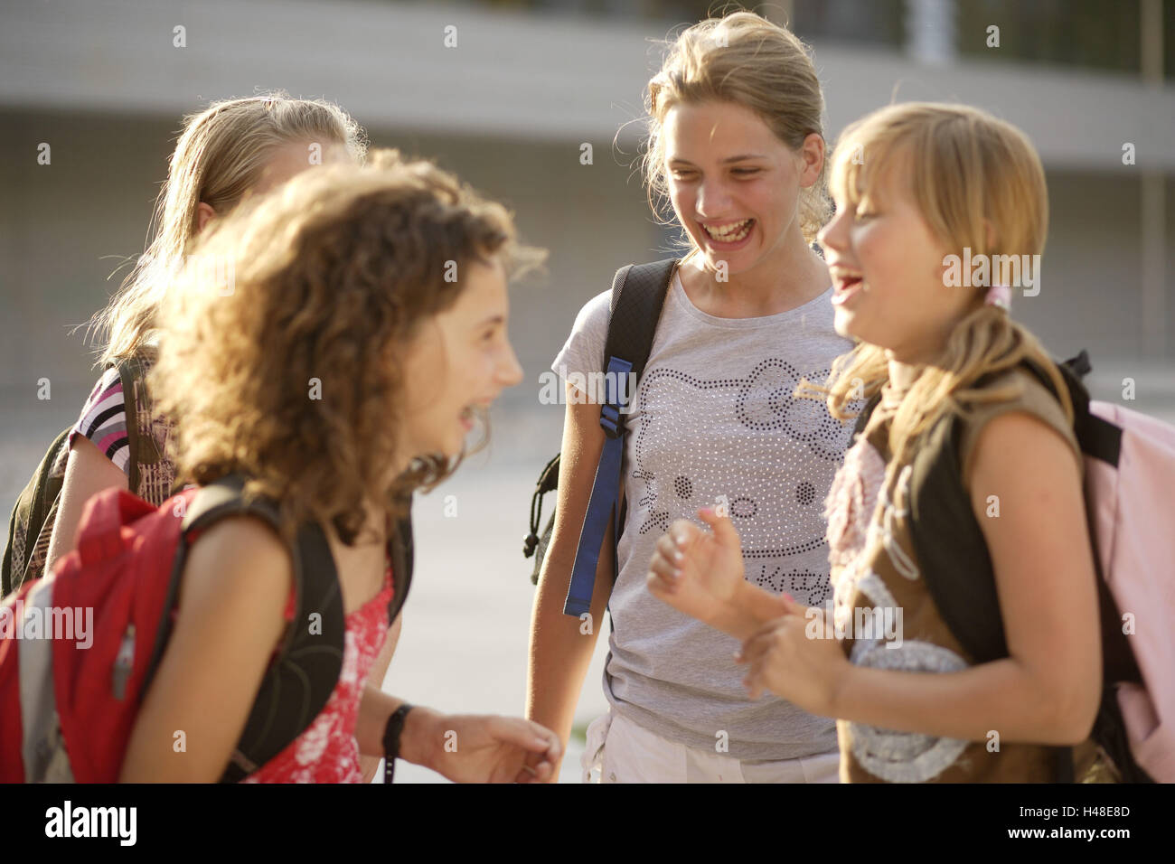 Girls, group, break court, laugh, fun, Stock Photo