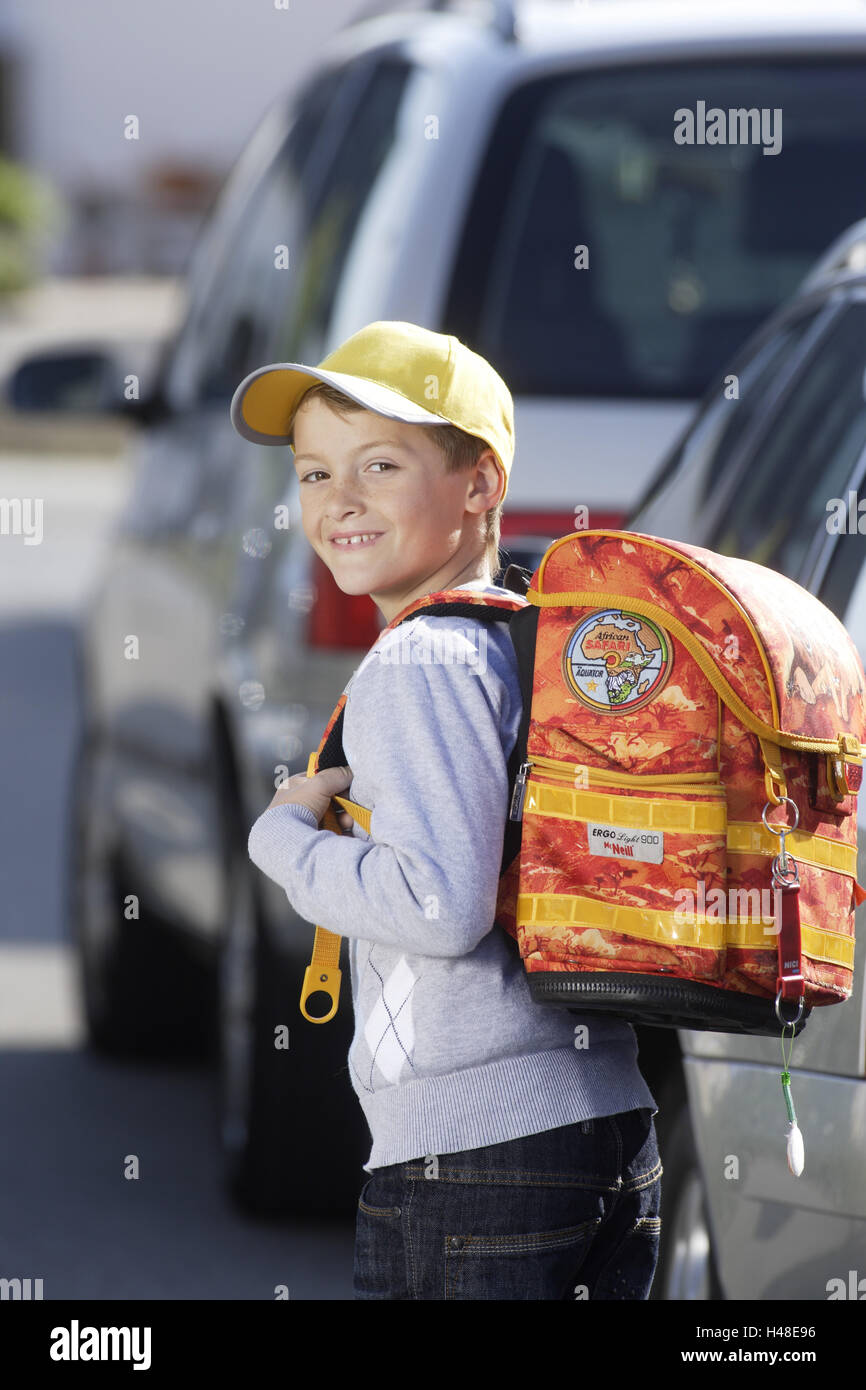 Boy, satchel, school way, Stock Photo