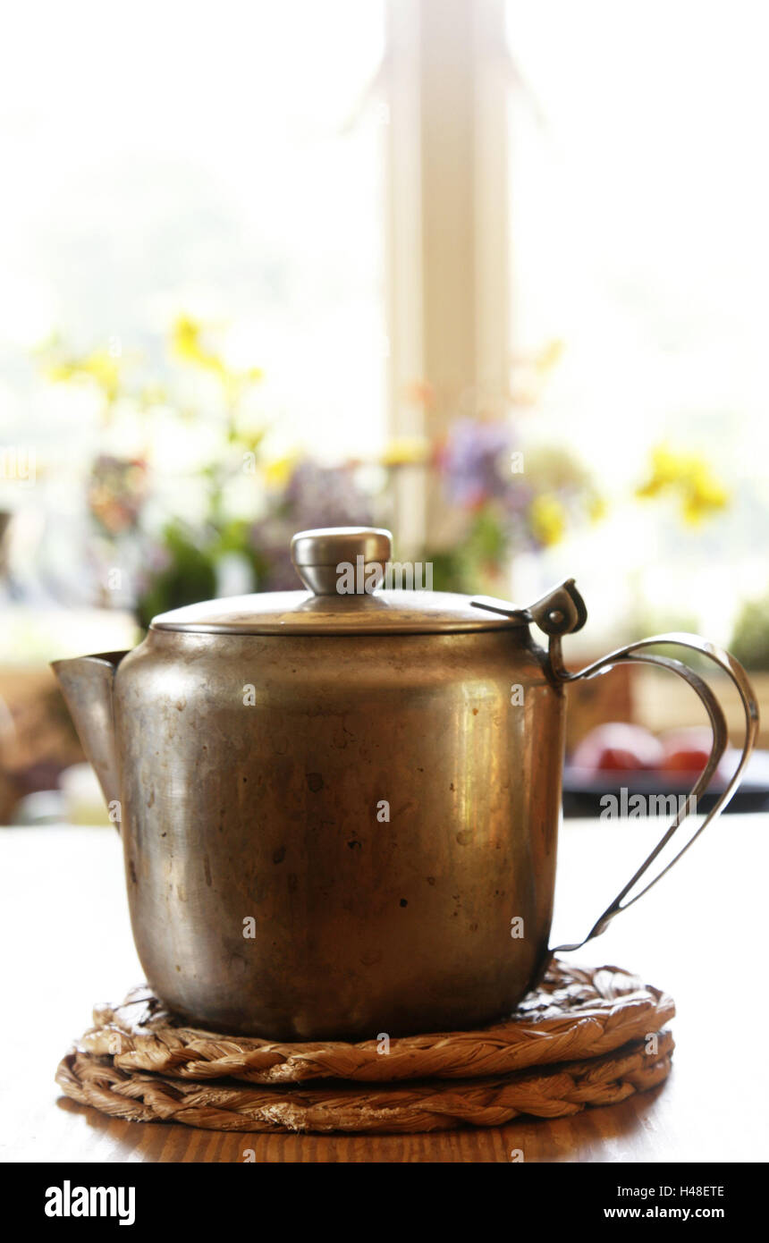 Table, coaster, teapot, old, kitchen utensil, boiler, boiler, copper