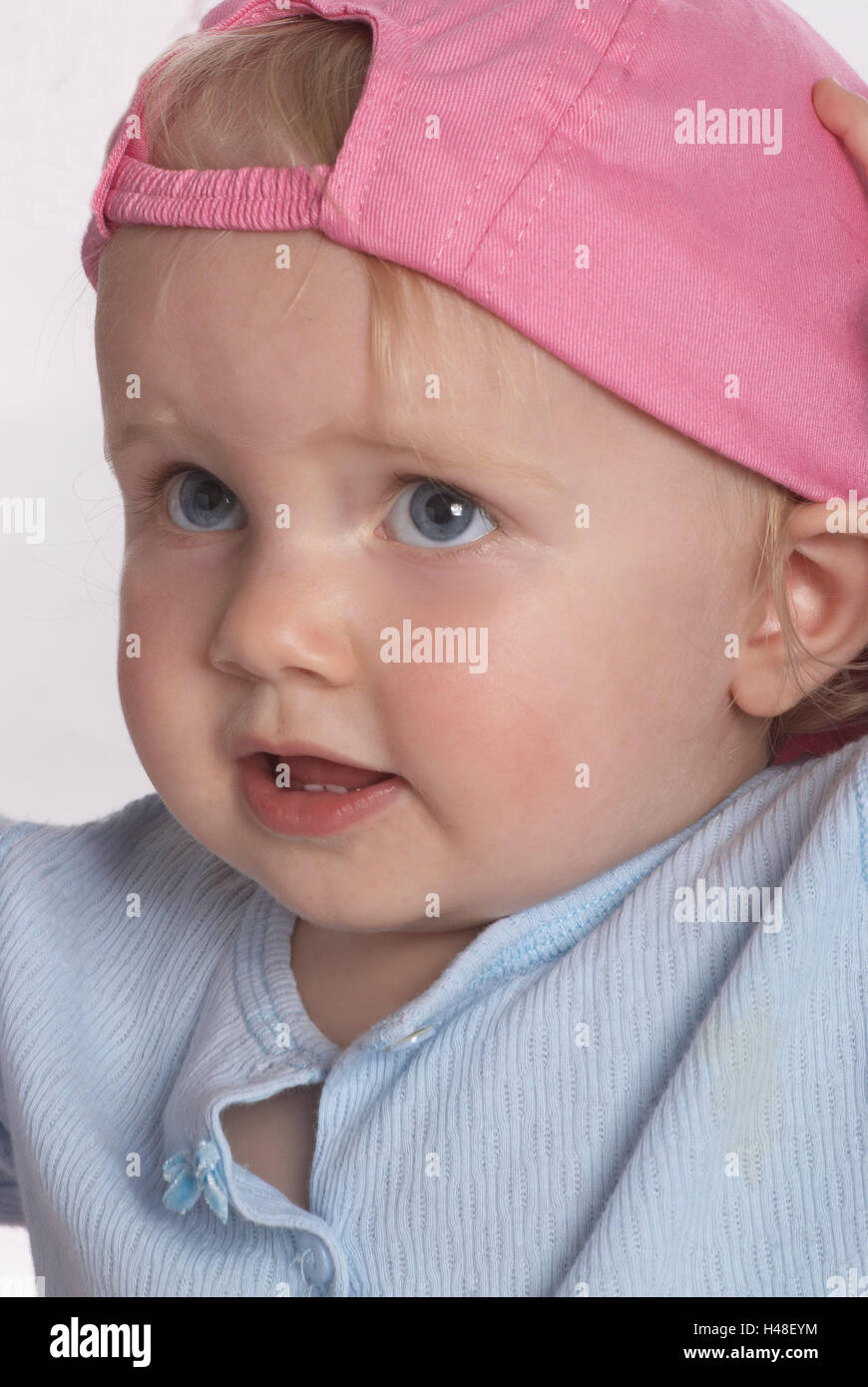 Infant, girl, cap, pink, portrait, curled, people, baby, blond, garment