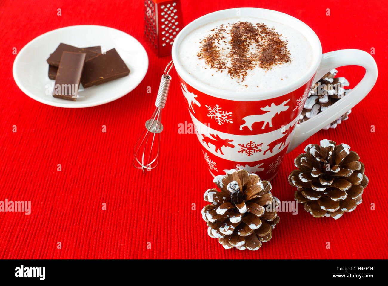 Red Coffee Mug - Ceramic - set of 2 - Cozy Hot Tea Milk Chocolate Cocoa  Holiday Mugs w/Coasters