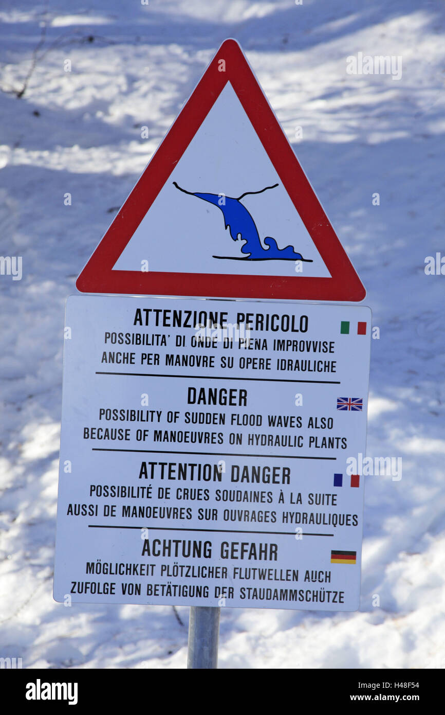 Danger sign, high water, Stock Photo