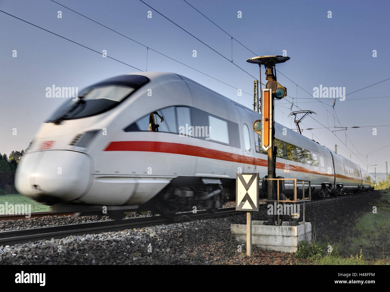 Train, intercity express, track, signal, blur, Stock Photo