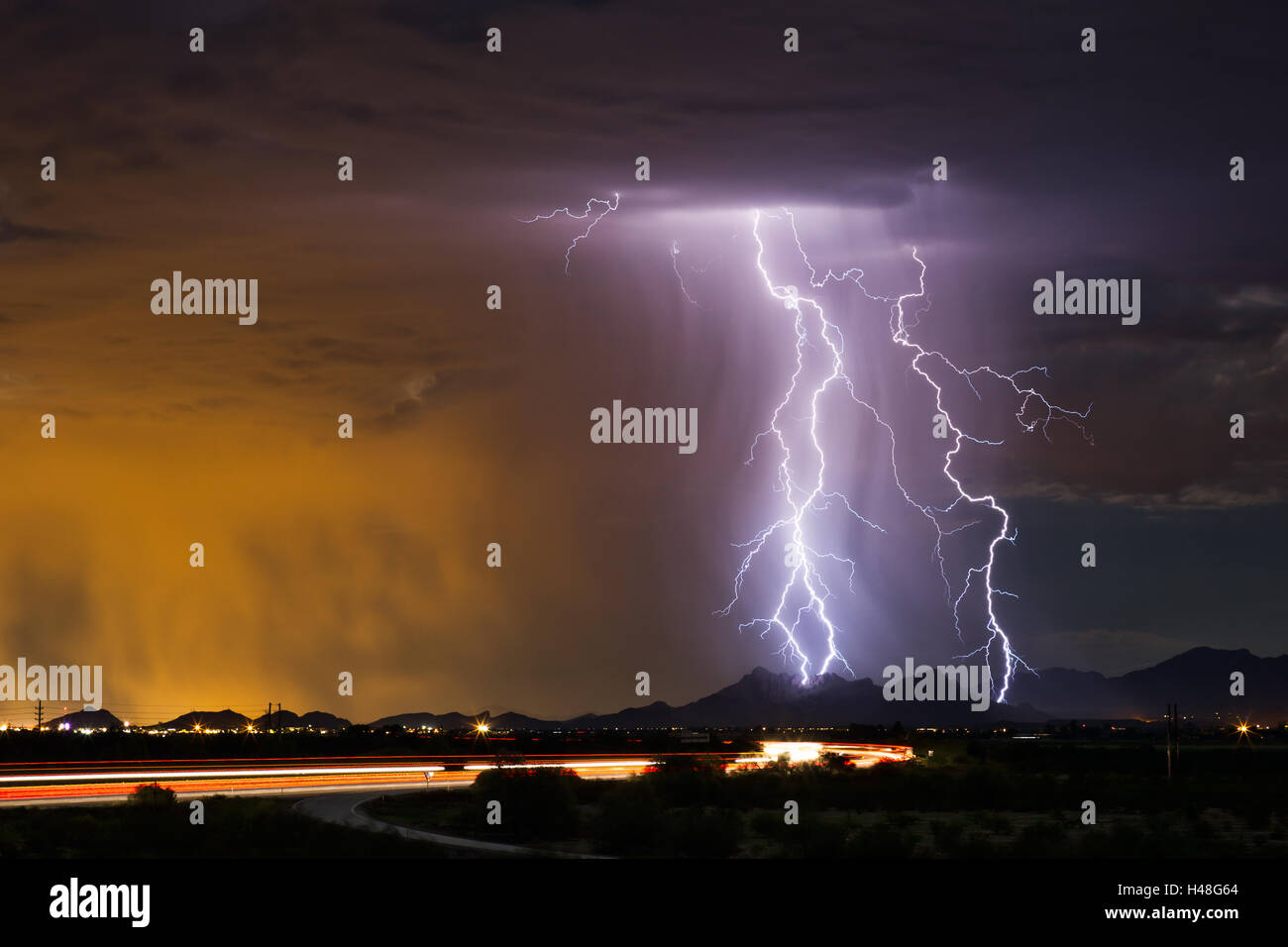 Summer thunderstorm with lightning over Tucson, Arizona Stock Photo Alamy