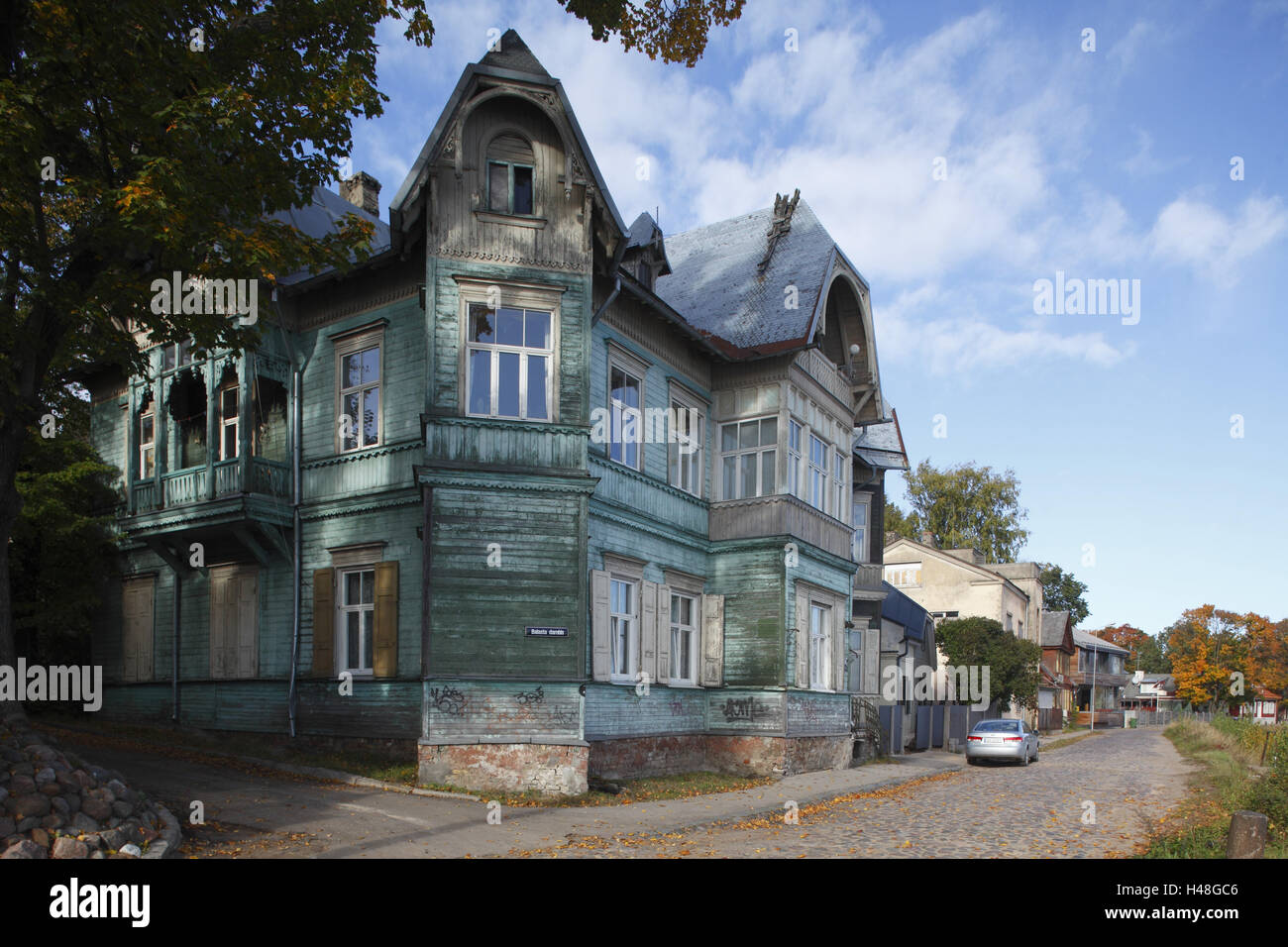 Latvia, Riga, wooden house on the Daugava island Kipsala Stock Photo ...