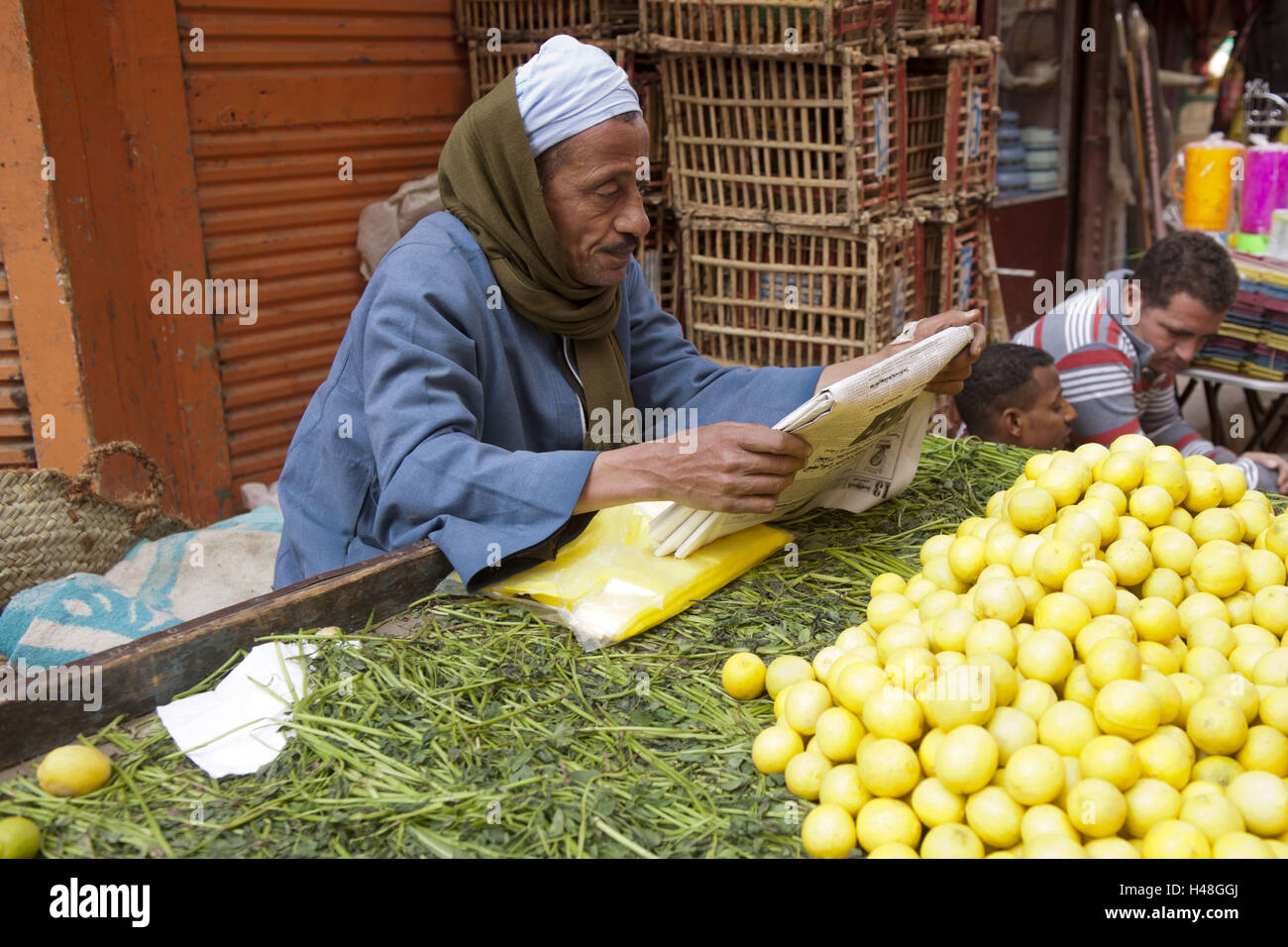 Egypt, Luxor, fruiterer in the Souk, Stock Photo