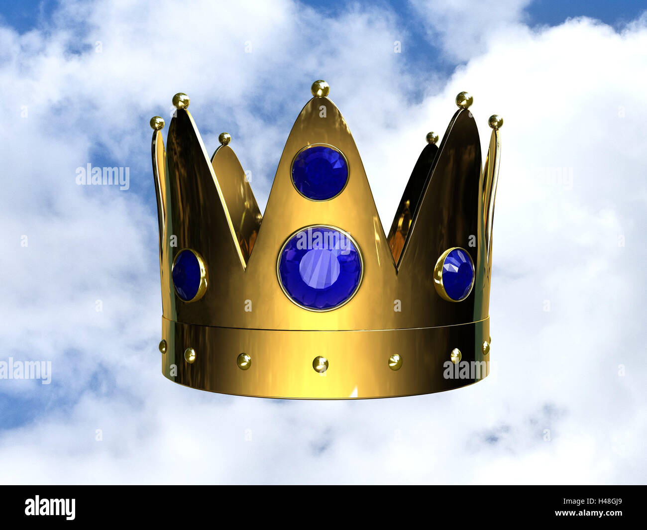 Computer graphics, crown, golden, cloudy sky, Ceylon sapphires, golden, sapphire, sapphires, precious stones, landscape format, icon, symbolically, sky, clouds, cloud background, cloudy sky, landscape format, Stock Photo