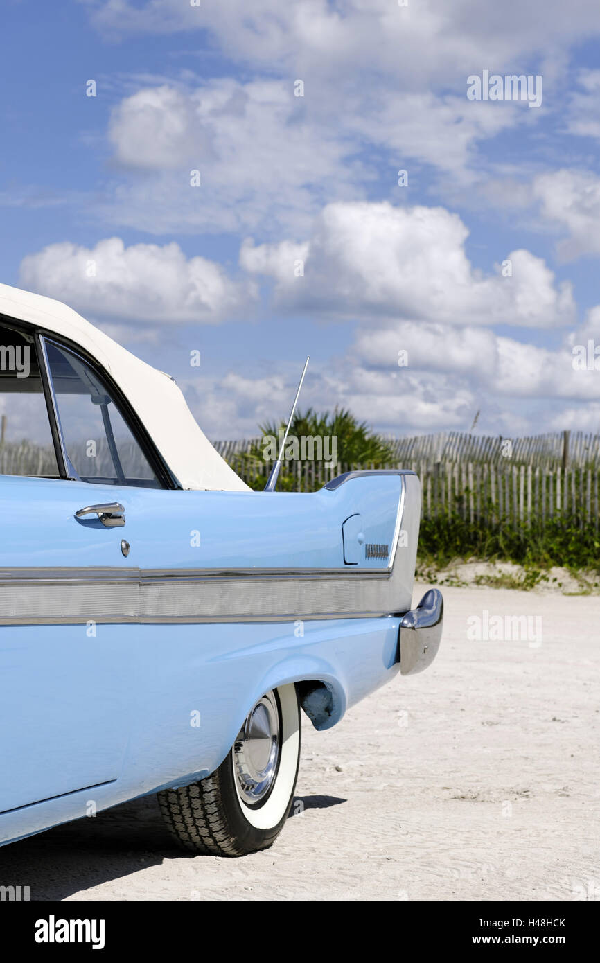 Plymouth Belvedere Convertible, year of manufacture in 1957, the fifties, American old-timers, Ocean Terrace, Lummus park, Miami South Beach, kind of Deco District, Florida, USA, Stock Photo