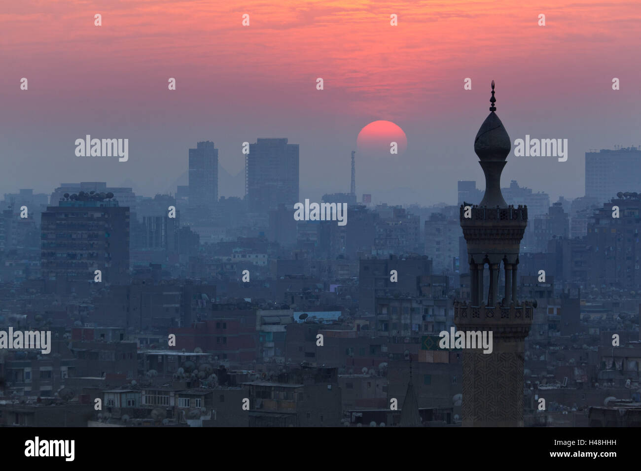 Egypt, Cairo, Al Azhar Park, Sultan Hasan Mosque, back light Stock ...