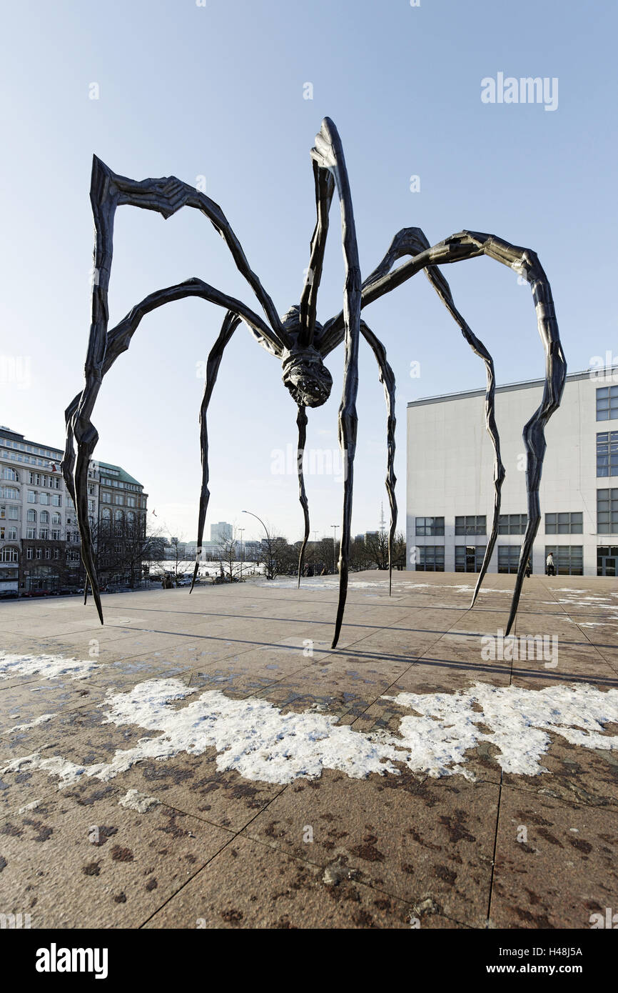 Sculpture 'MAMAN 9' metre of high, colossal spider from bronze, steel and marble of Louise Bourgeois, arts centre, Hanseatic town Hamburg, Germany, Stock Photo