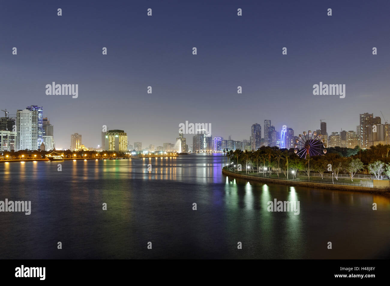 Panorama, Sharjah Creek, emirate Sharjah, United Arab Emirates, Arabian peninsula, the Middle East, Asia, Stock Photo