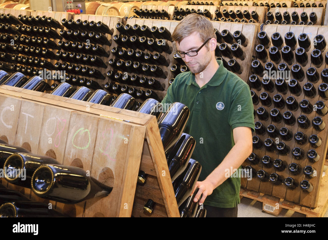 Lock Wackerbarth, Sparkling Wine wine producer's, Rüttelregale, Radebeul, Saxony, Germany, Stock Photo