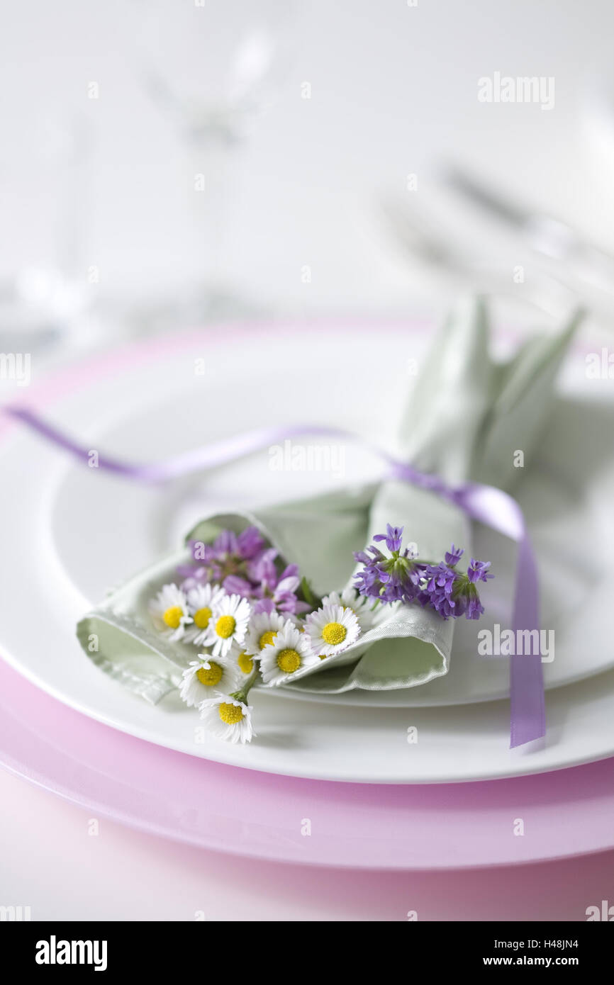 Table appointments with wild flowers, Stock Photo