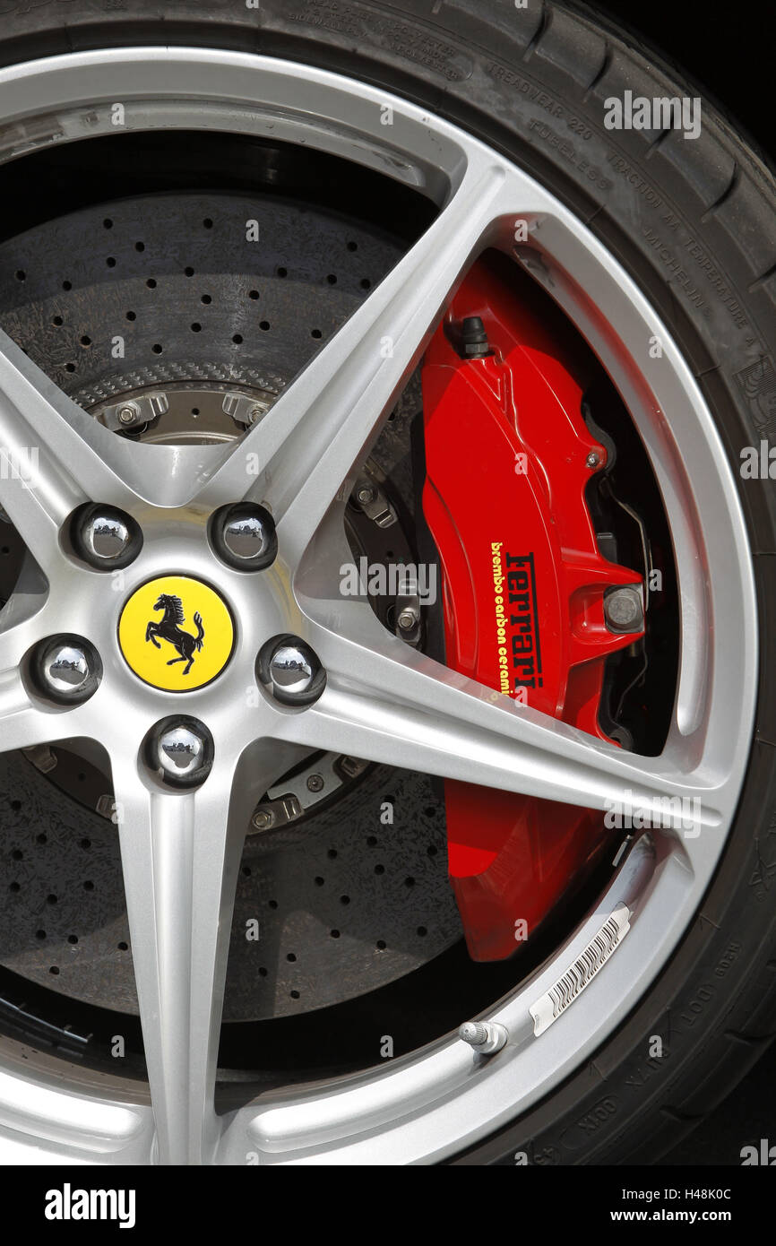 Car, Ferrari 458 Italia, detail, wheel rim, brake, Stock Photo