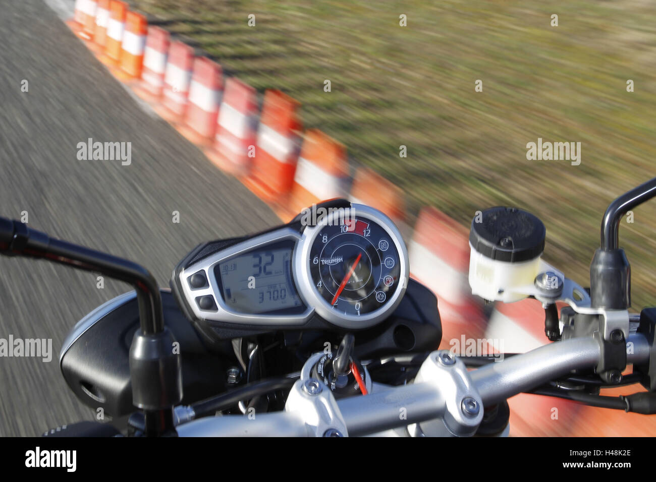 Motorcycle, measuring journey, pylon, view about cockpit, Stock Photo