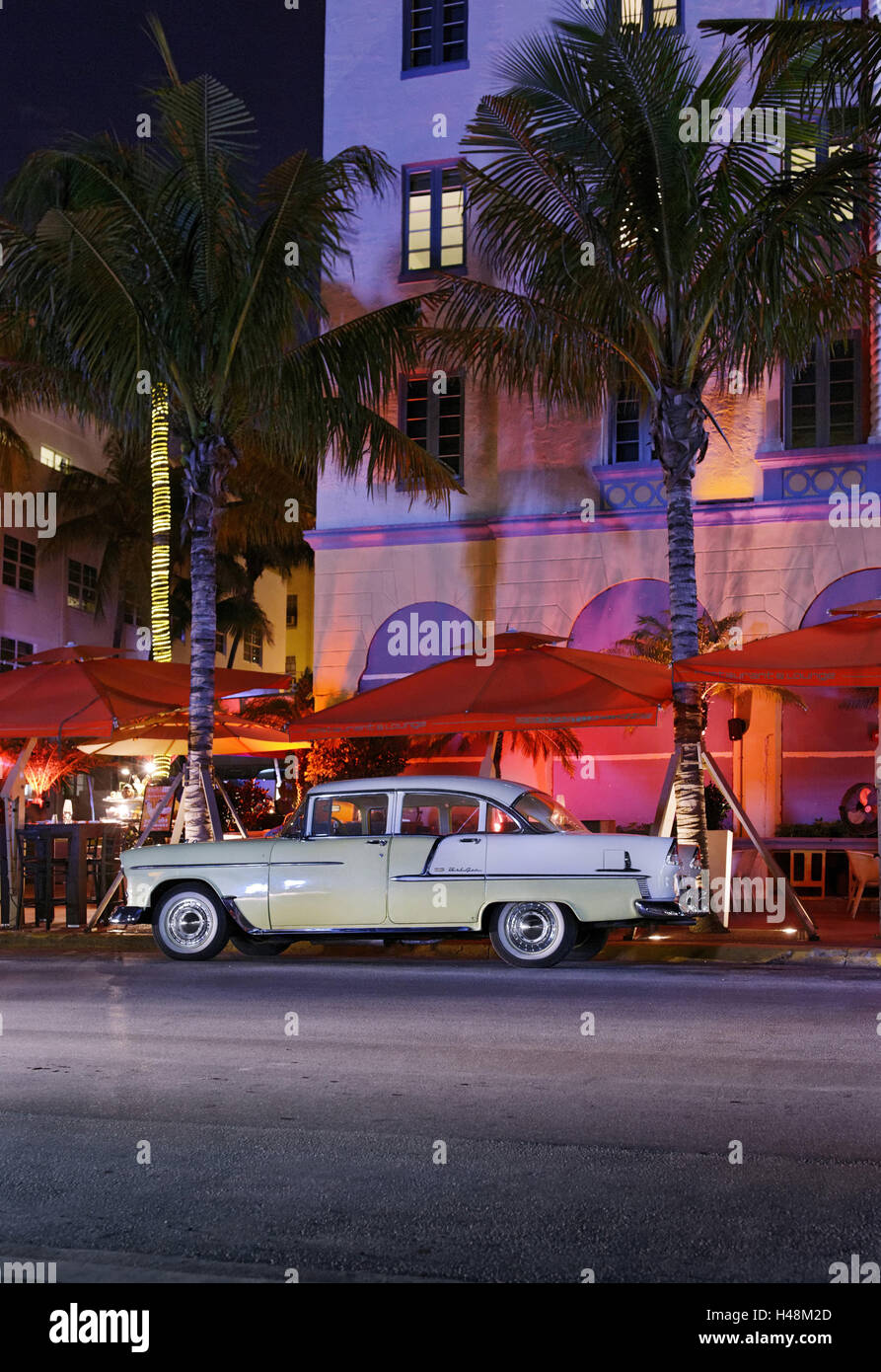 Chevrolet Bel Air, year of manufacture 1957, the fifties, American vintage car, Ocean Drive, Miami South Beach, Art Deco District, Florida, USA, Stock Photo