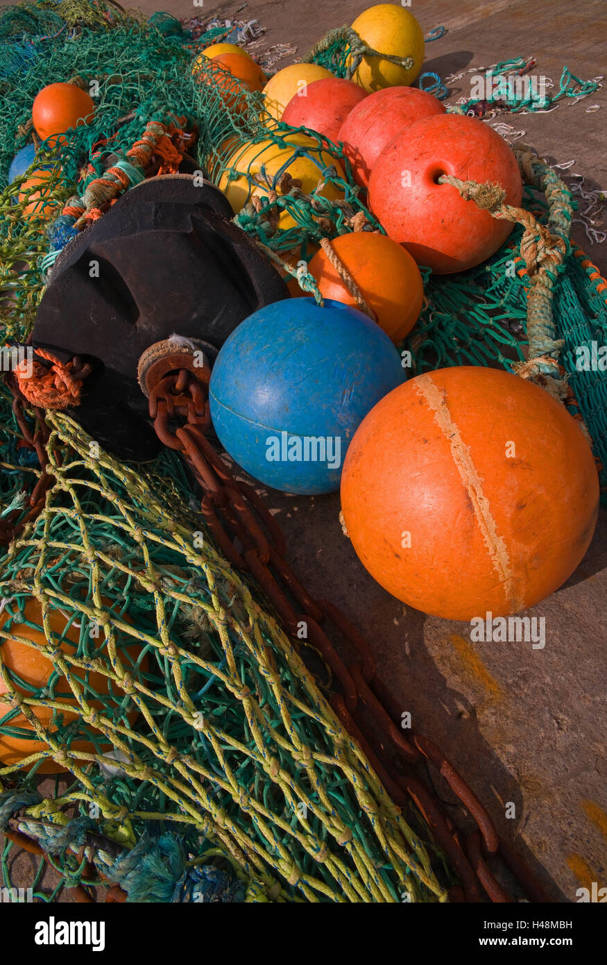 Fishing nets, buoys, Closeup Stock Photo Alamy
