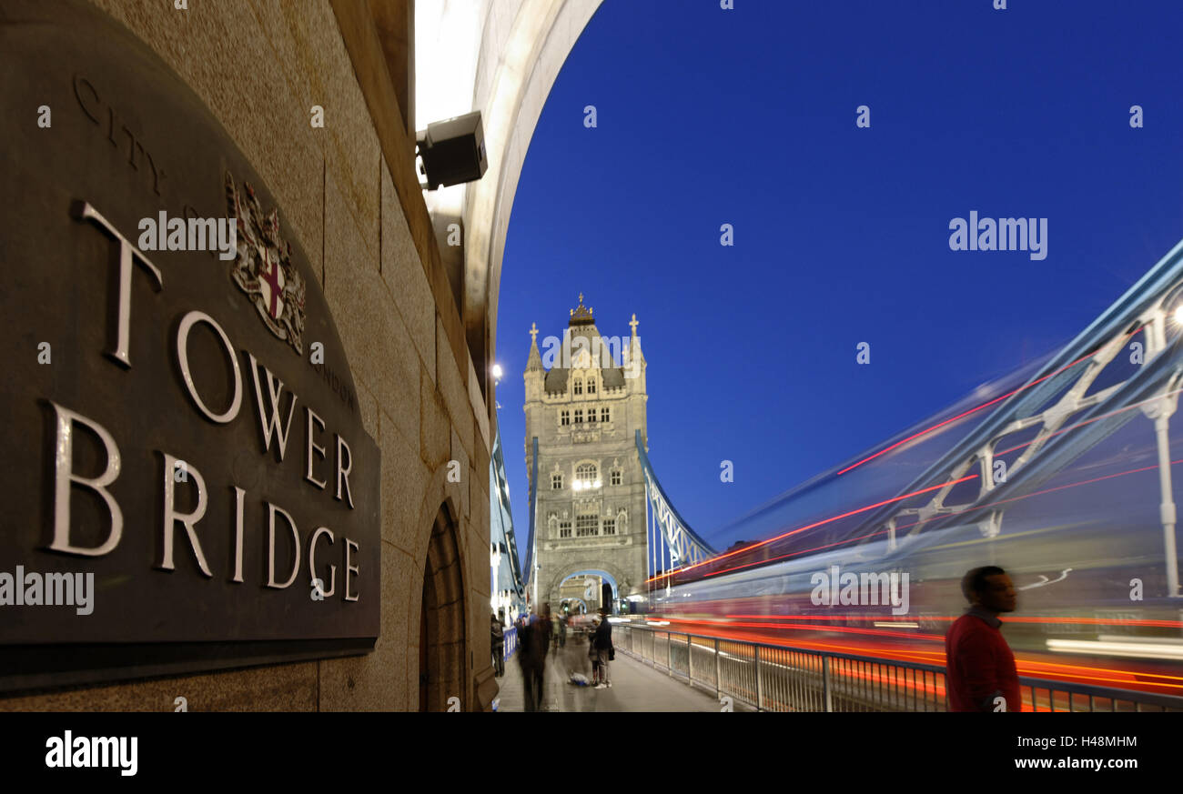 Tower Bridge over the Thames, traffic, dusk, London, England, Great Britain, Stock Photo