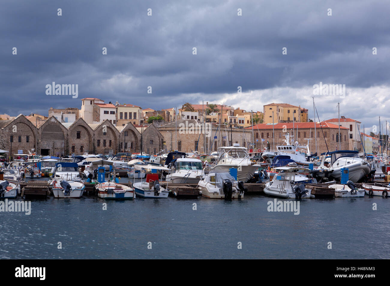 Greece, Crete, Canea, harbour and old covered markets, Stock Photo