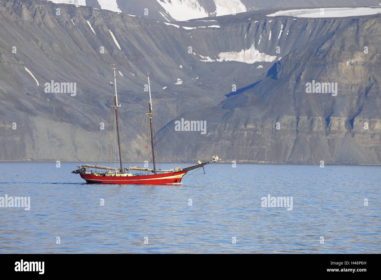 Sailing ship, 2 mast schooner, Noorderlicht, to Advent fjords, Svalbard, Spitsbergen, Norway, Stock Photo