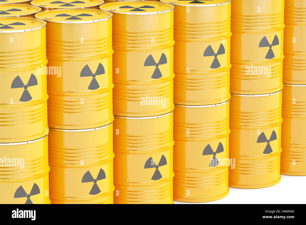 barrels with radioactive waste, 3D rendering isolated on white background Stock Photo