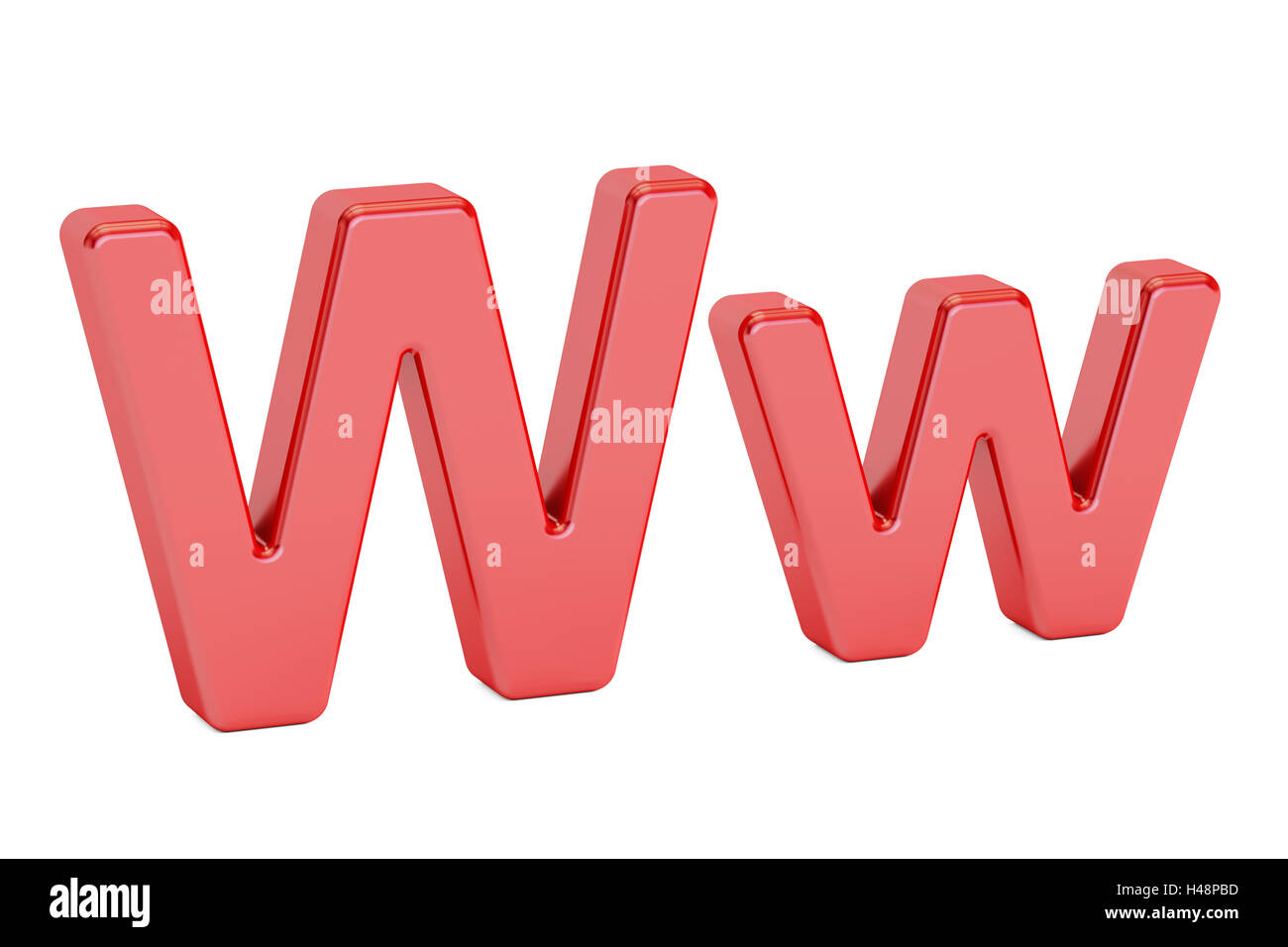 large and small red letter W, 3D rendering isolated on white background Stock Photo