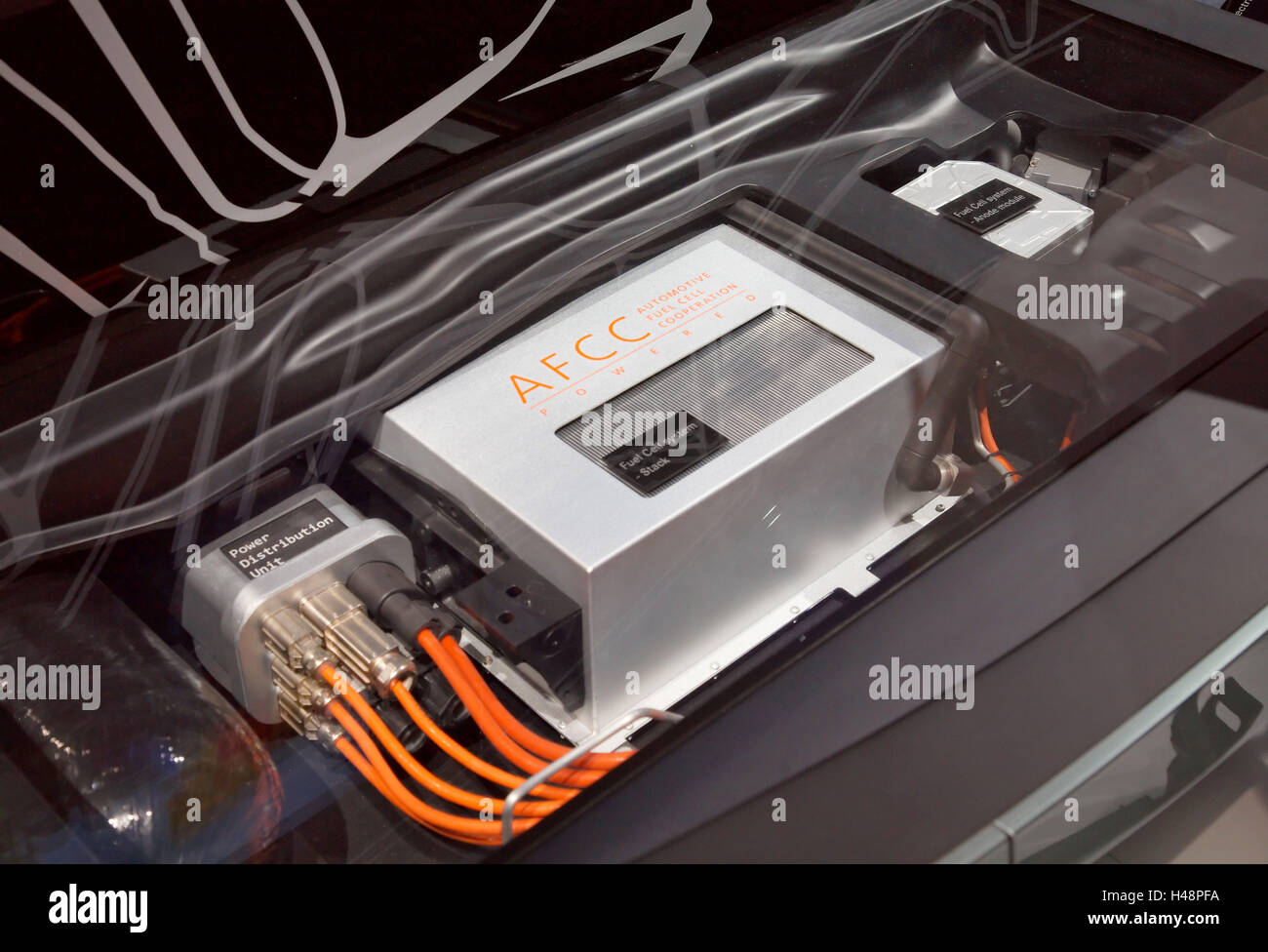 Hydrogen car, fuel cell, Mercedes, Benz, Daimler, Bluezero, emmission, F-Cell, H2, car, detail, motor show, Frankfurt, world première, Germany, hydrogen, B class, conception, hybrid propulsion, Stock Photo