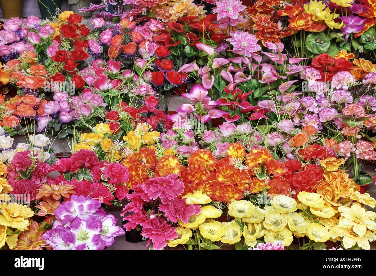 Artificial flowers, medium close-up, Stock Photo