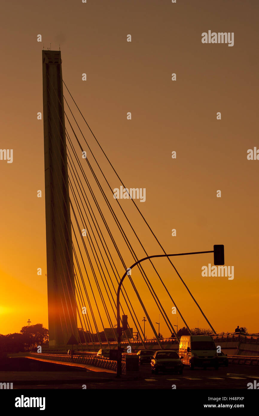 Spain, Andalusia, Seville, bridge, Puente de la Barqueta, sundown, Stock Photo