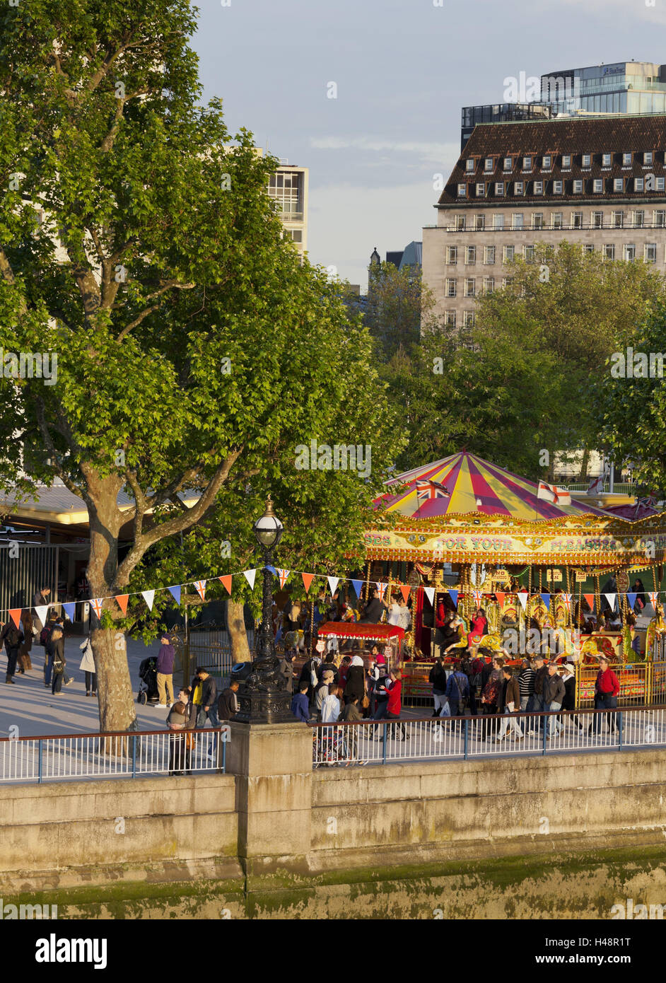 Carousel on the Thames shore, London, England, Great Britain, Stock Photo