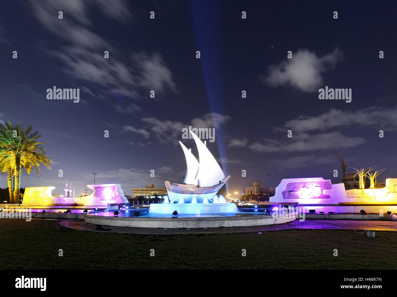 Skybeamer and colourful Illumination of Kuwait Square, Sharjah Light Festival, Kuwait Square