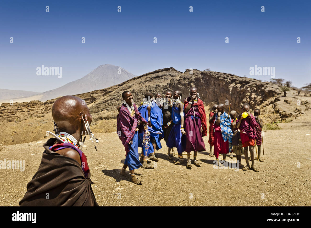 Africa, East Africa, Tanzania, Lake Natron, Maasai, women, children, Stock Photo
