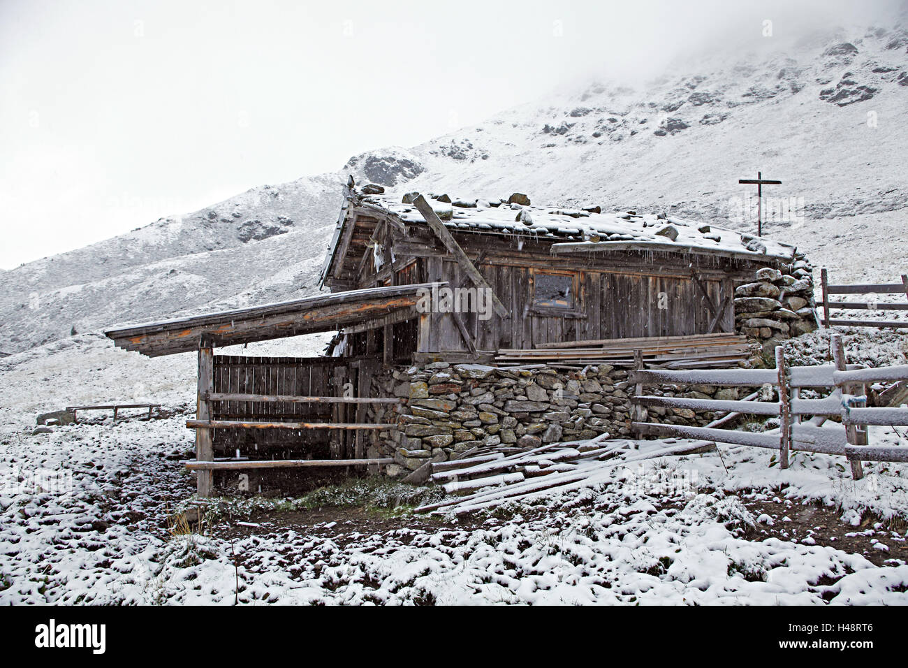 Alpine hut in the Eggen Obertal, South Tyrol, Stock Photo