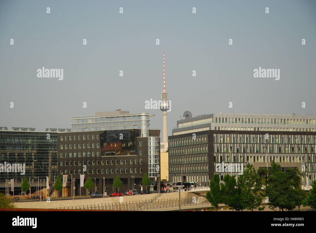 Germany, Berlin, Spree bow, building, facades, television tower, town, capital, Berlin middle, government district, Spree shore, house facades, architecture, glass fronts, tower, administration building, place of interest, Stock Photo