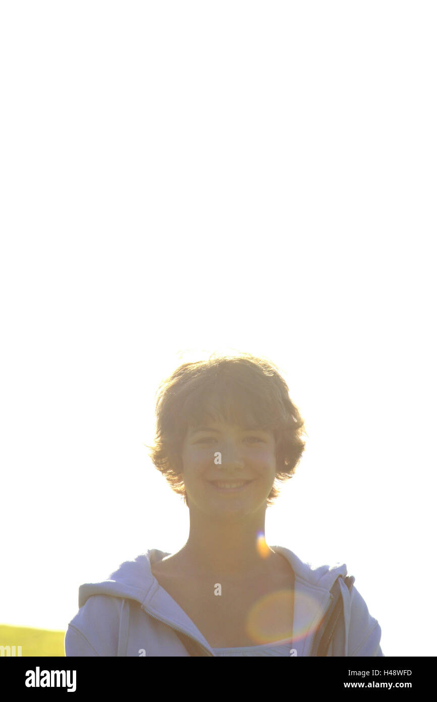 Flower meadow, girl, smile, portrait, back light, model released