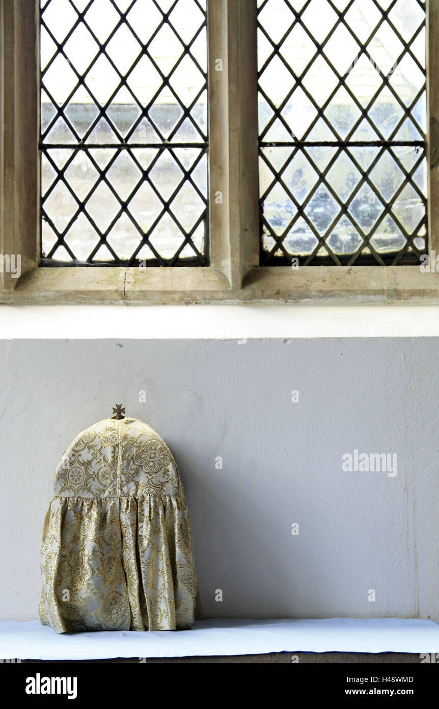 UK, Devon, Ashprington, church, tray, chalice, covered, England, parish church, window, church