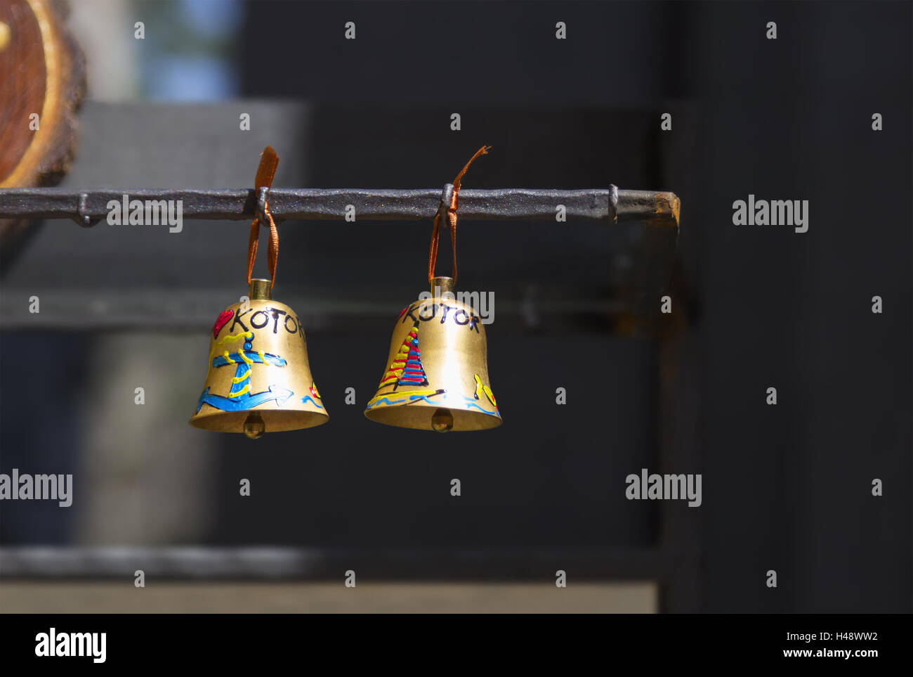 Two bell with the inscription 'Kotor' and marine drawings. Montenegro. Stock Photo