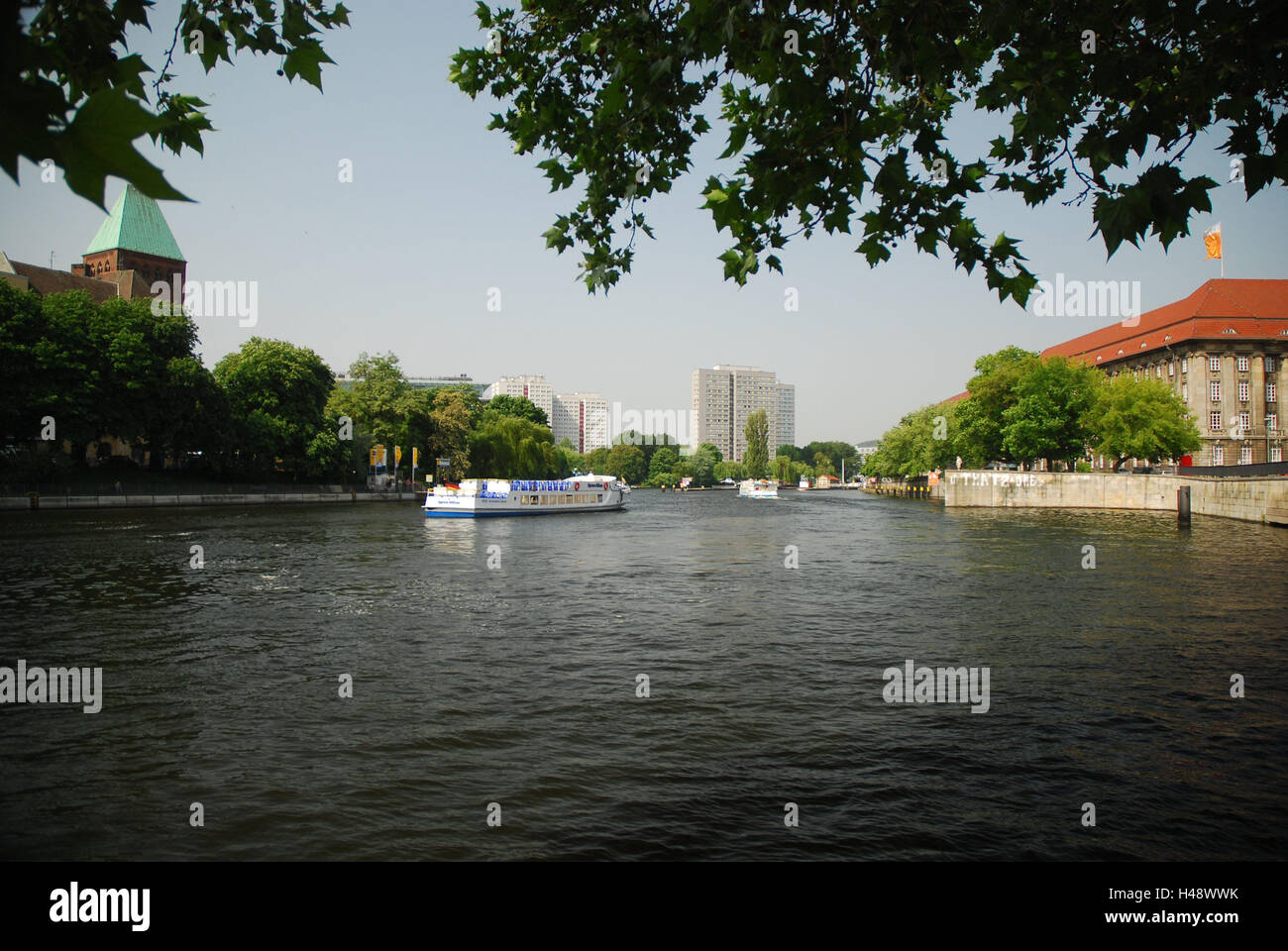 Germany, Berlin, Friedrich's grove, Spree shore, museum the Brandenburg March, capital, Berlin-Friedrich's grove, river, building, museum, the Spree, shore, riverside, boots, ships, excursion boats, tourism, Stock Photo