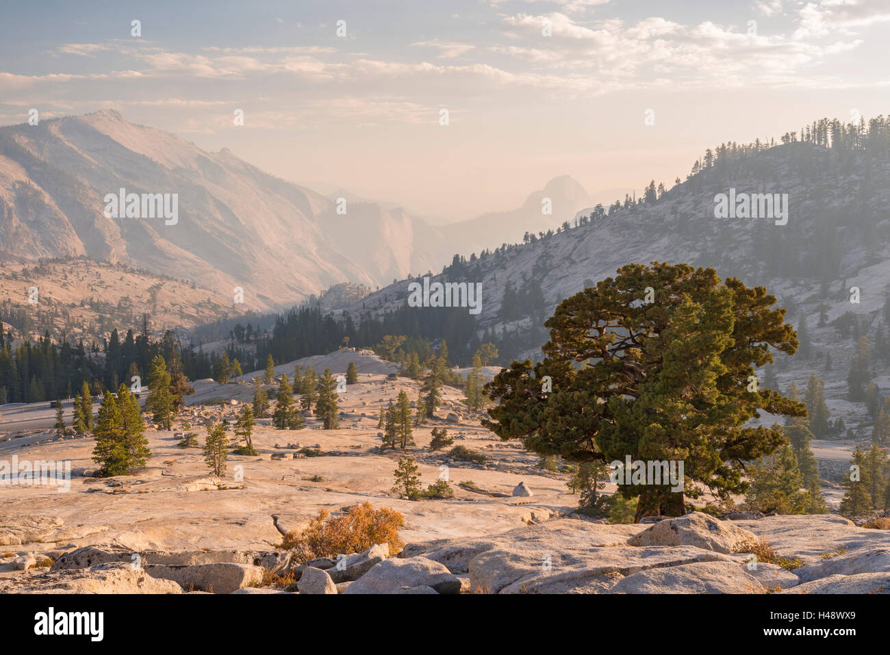Half Dome and Clouds Rest mountains from Olmsted Point, Yosemite National Park, California, USA. Autumn (October) 2014. Stock Photo